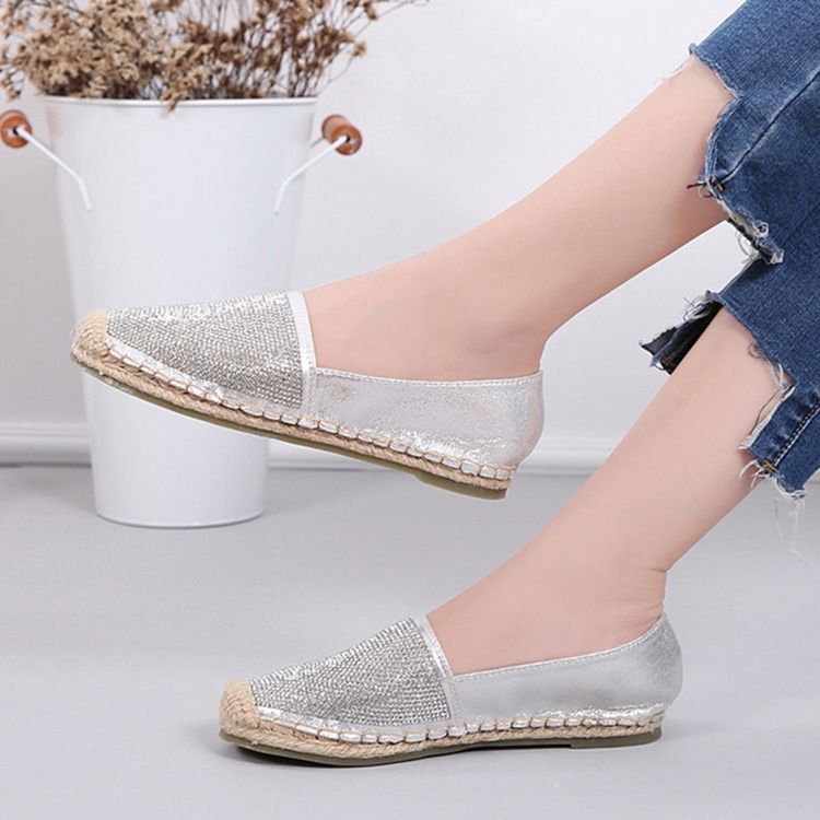 Rhinestone Block Heel Slip-on Round Toe Dame Flats