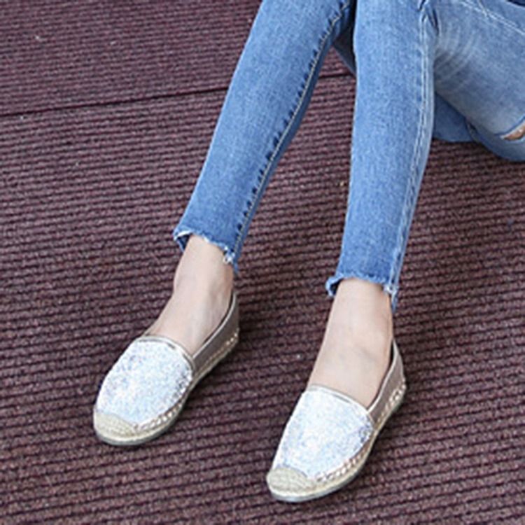 Rhinestone Block Heel Slip-on Round Toe Dame Flats