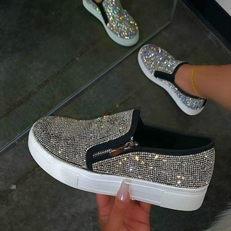 Rhinestone Slip-on Low-cut Øvre Vanlige Joggesko For Kvinner