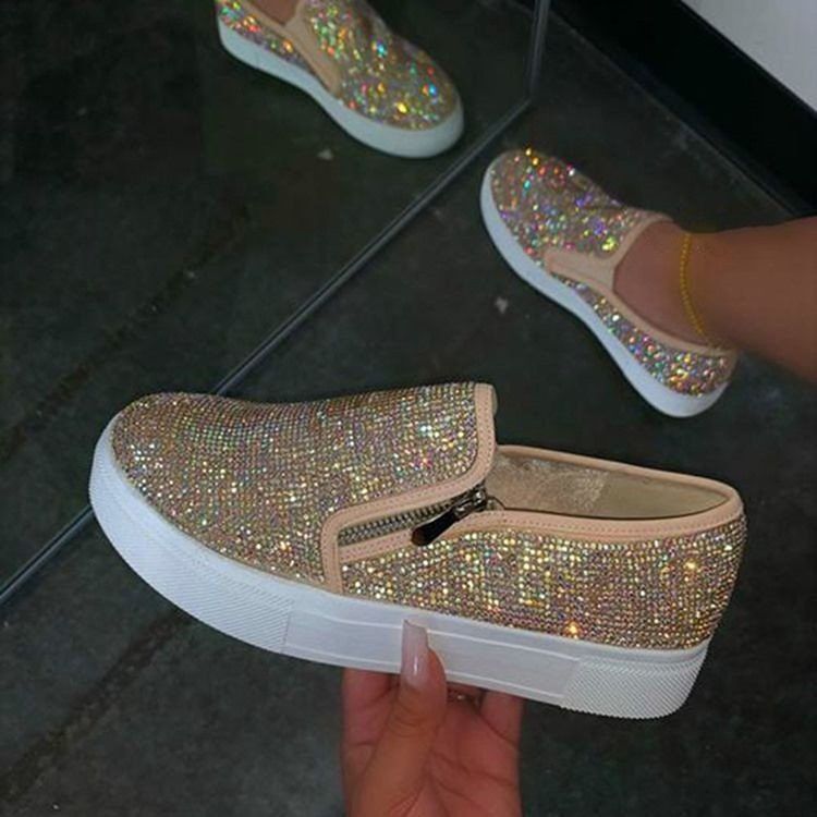 Rhinestone Slip-on Low-cut Øvre Vanlige Joggesko For Kvinner