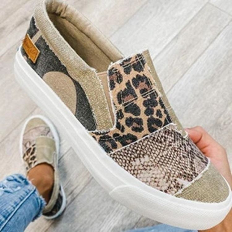 Tråd Slip-on Low-cut Upper Leopard Sneakers For Kvinner