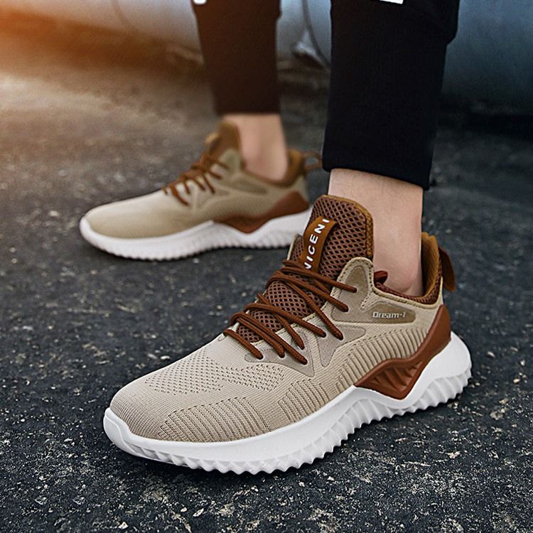 Mesh Lace-up Round Toe Casual Menns Joggesko