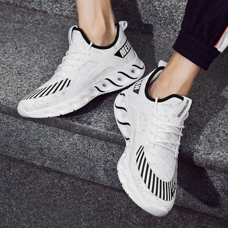 Mesh Stripe Print Lace-up Round Toe Herresneakers