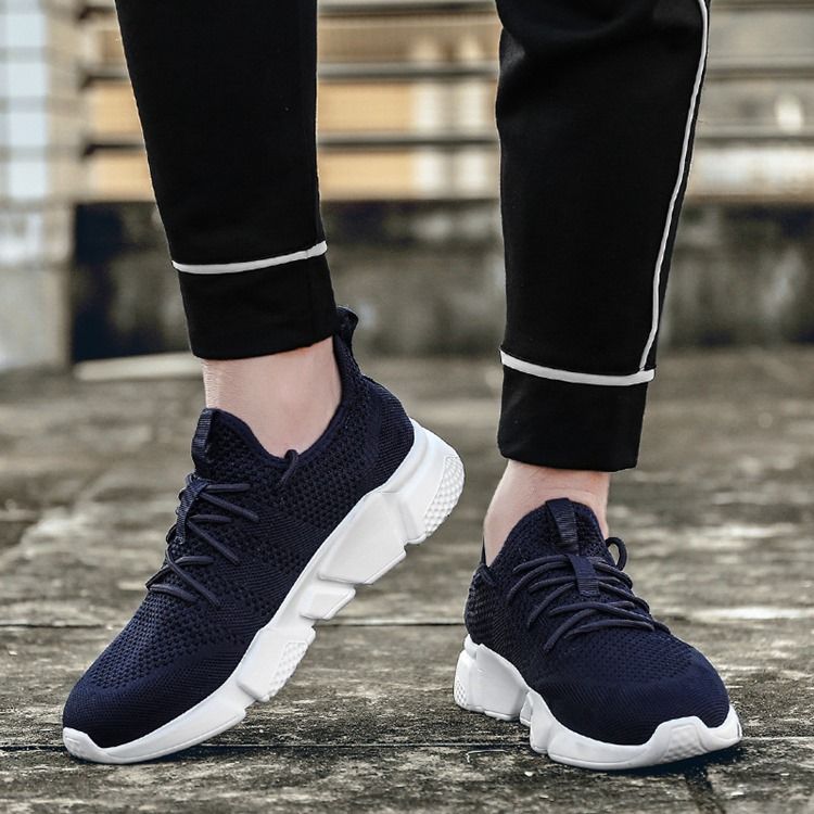 Round Toe Plain Lace-up Athletic Shoes For Menn