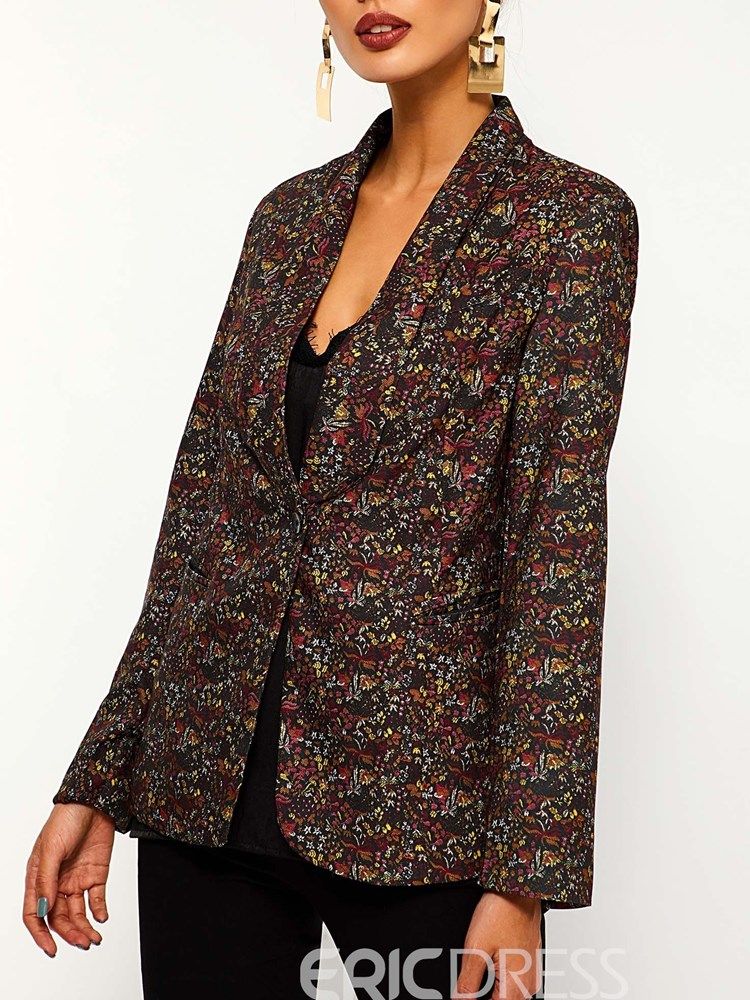 Blomstret Sjalkrage For Kvinner En Knapp Fall Casual Blazer