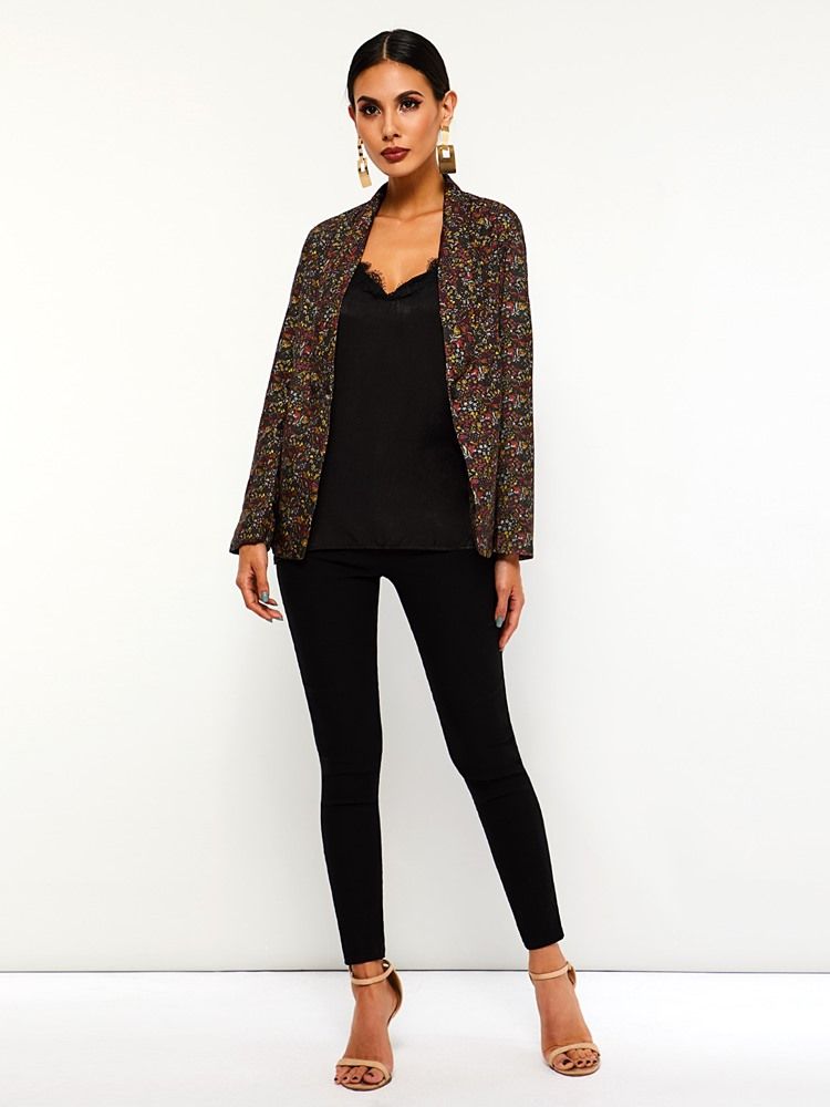 Blomstret Sjalkrage For Kvinner En Knapp Fall Casual Blazer