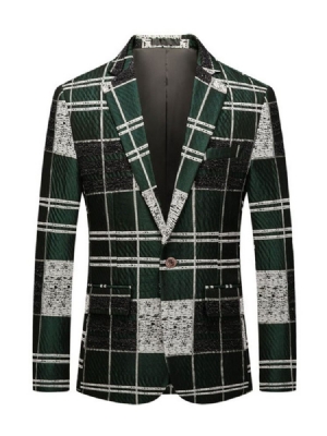 Button Plaid Notched Lapel Herre Blazer For Fritid