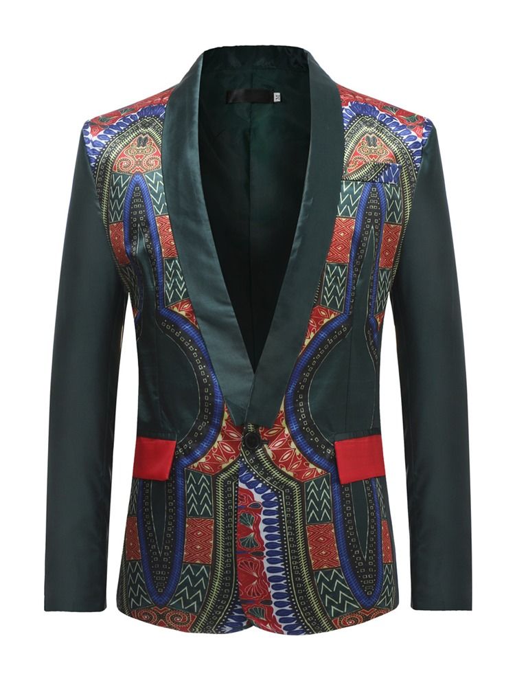 Dashiki Print One Button Mens Casual Blazer