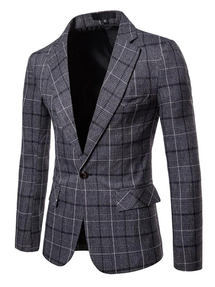 Ericdres Plaid One Button Straight Casual Blazer For Menn