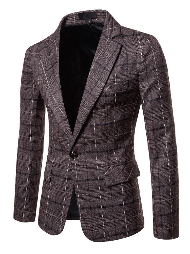 Ericdres Plaid One Button Straight Casual Blazer For Menn