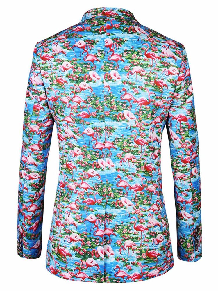 Flamingo Printed Color Block Slim Mens Blazer