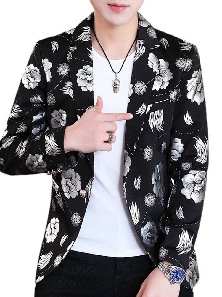 Floral Notched Lapel Print Menns Fritidsklær