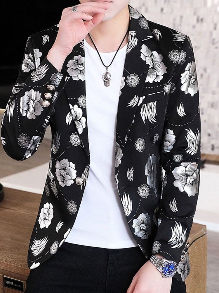 Floral Notched Lapel Print Menns Fritidsklær