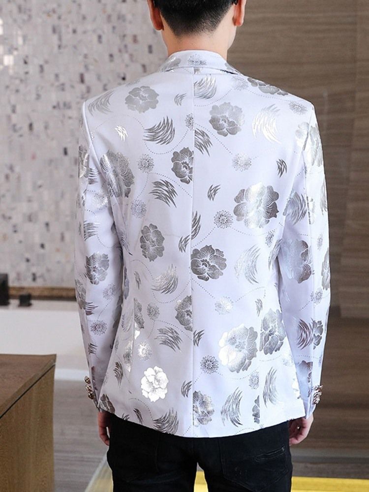 Floral Notched Lapel Print Menns Fritidsklær