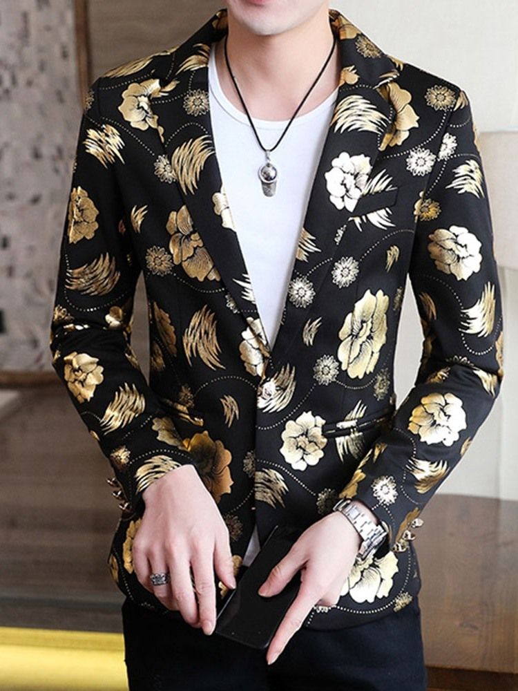 Floral Notched Lapel Print Menns Fritidsklær