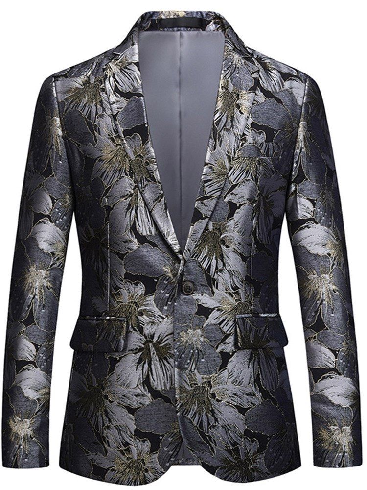 Floral Print Revers Straight One Button Mens Casual Blazer