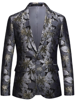 Floral Print Revers Straight One Button Mens Casual Blazer