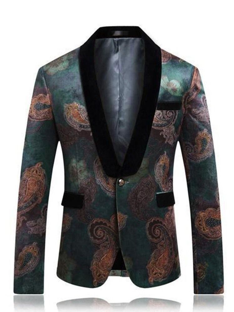 Floral Printed One Button Mens Casual Retro Lapel Blazer