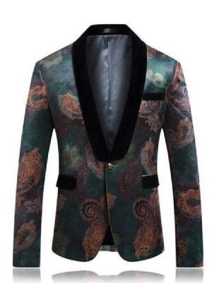 Floral Printed One Button Mens Casual Retro Lapel Blazer