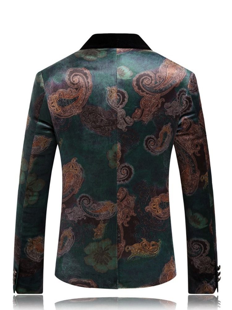 Floral Printed One Button Mens Casual Retro Lapel Blazer