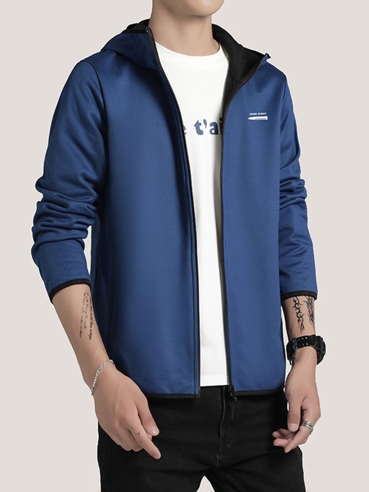 Glidelås Color Block Hooded Spring Jacket For Menn