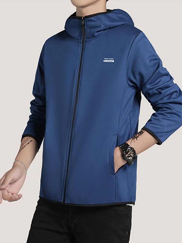 Glidelås Color Block Hooded Spring Jacket For Menn