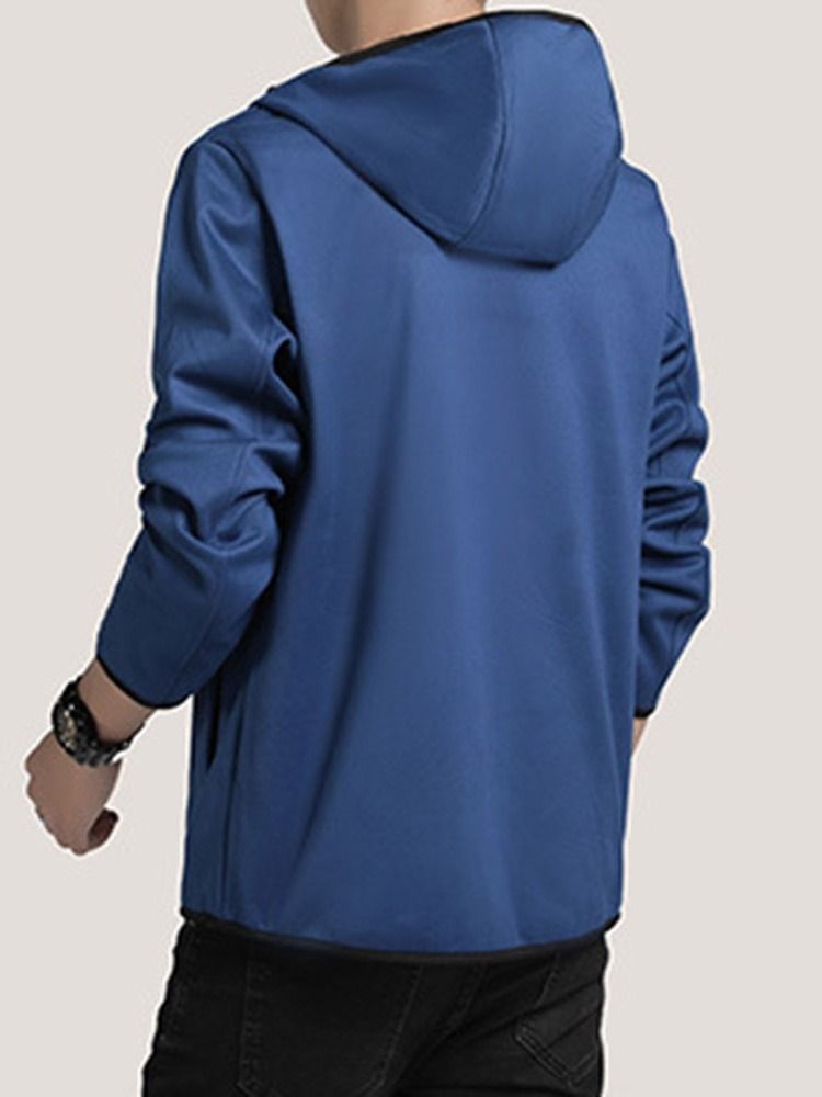 Glidelås Color Block Hooded Spring Jacket For Menn