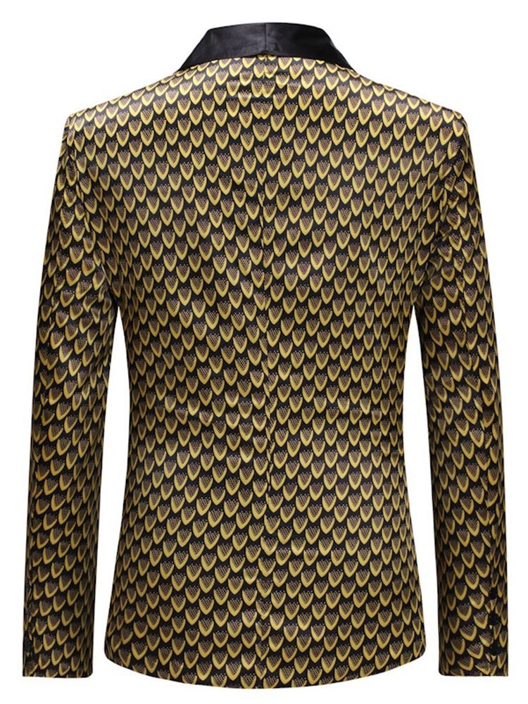 Golden Geometric Print Slim One Button Mens Blazer