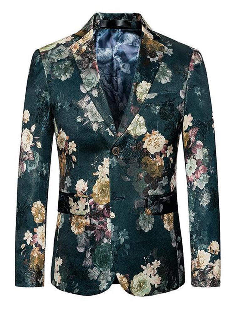 Grønn Floral Print Plus Size Mens Slim Fit Blazer