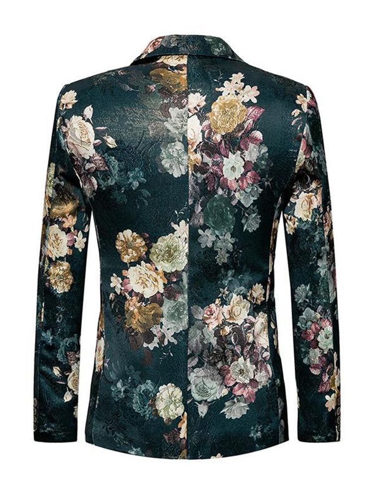 Grønn Floral Print Plus Size Mens Slim Fit Blazer