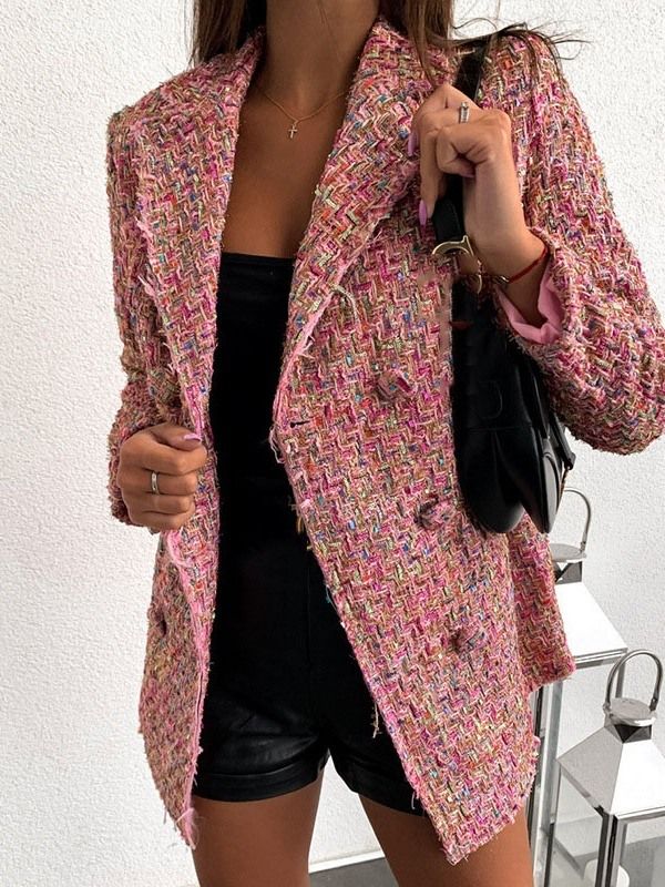 Langermet Dobbeltbrystet Fargeblokk For Kvinner Lang Lengde Casual Blazer