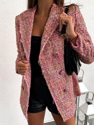 Langermet Dobbeltbrystet Fargeblokk For Kvinner Lang Lengde Casual Blazer