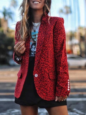 Notched Lapel Leopard Mid-length Normal Dame Casual Blazer