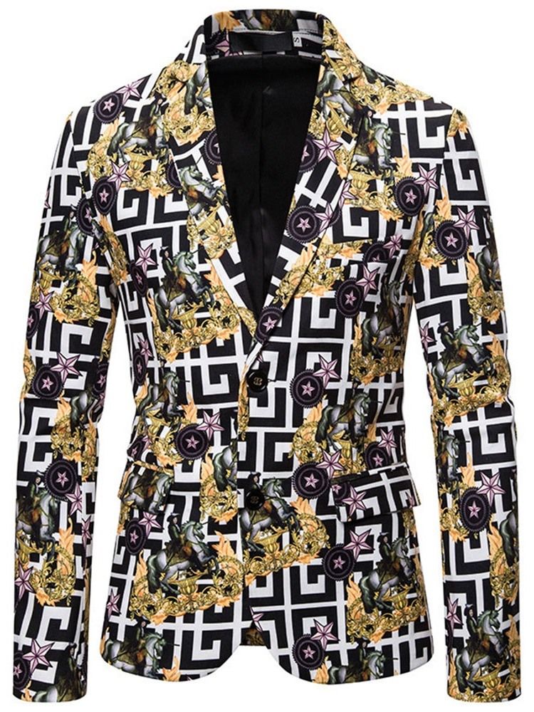 Notched Lapel Print Floral Herre Blazer