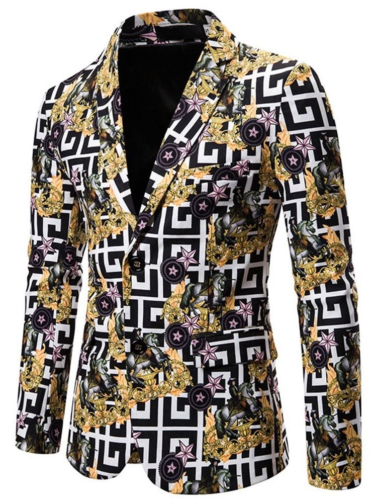 Notched Lapel Print Floral Herre Blazer