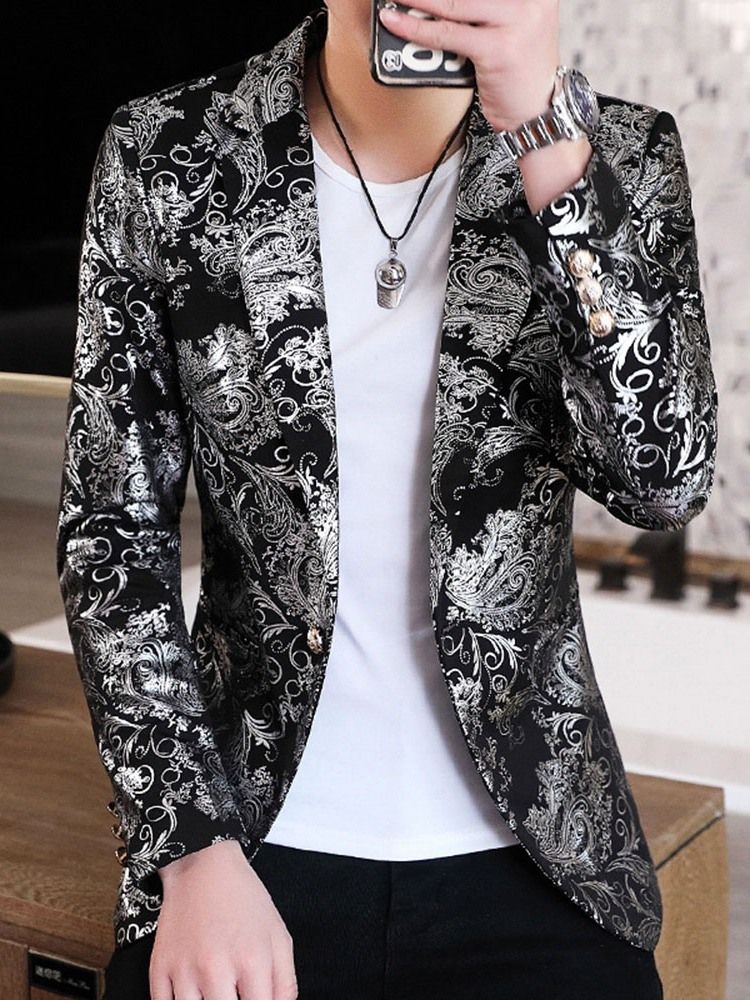 Notched Lapel Print Floral Herre Leisure Blazer