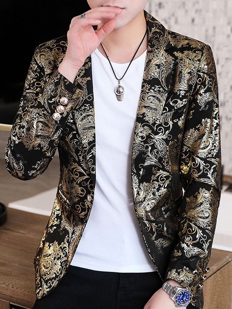 Notched Lapel Print Floral Herre Leisure Blazer