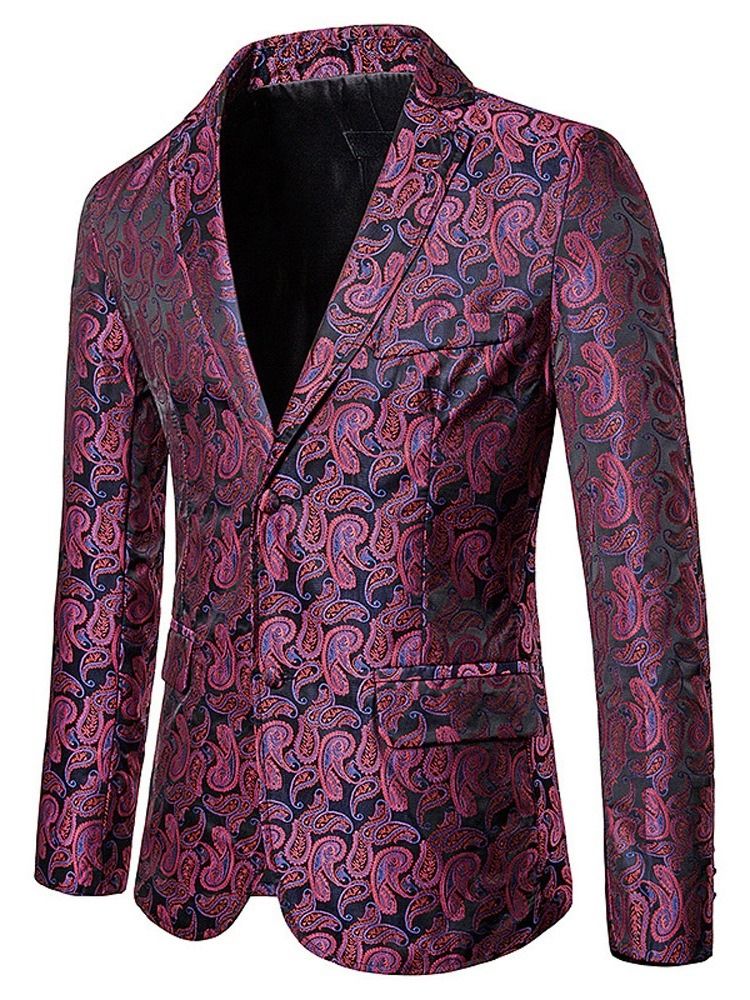 Notched Lapel Print Single-breasted Herre Blazer For Fritid