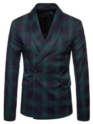 Plaid Double Breasted Button Mens Casual Blazer