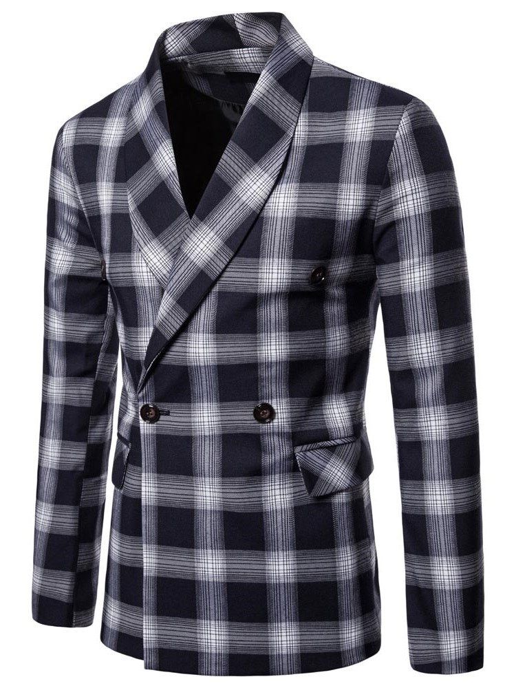 Plaid Double Breasted Button Mens Casual Blazer