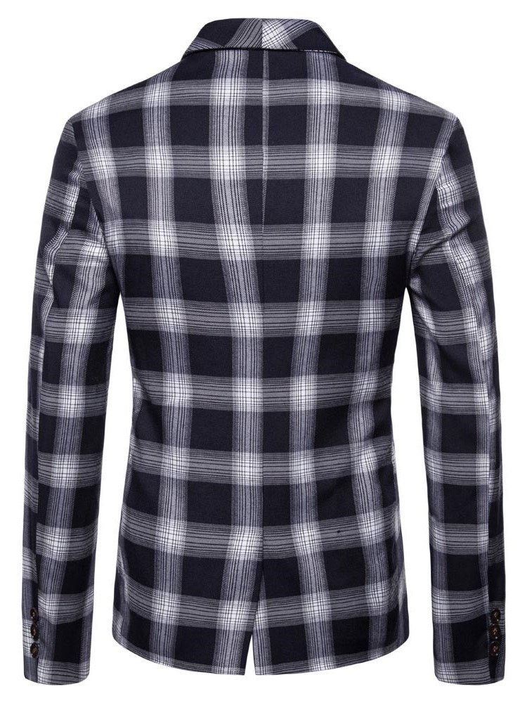 Plaid Double Breasted Button Mens Casual Blazer