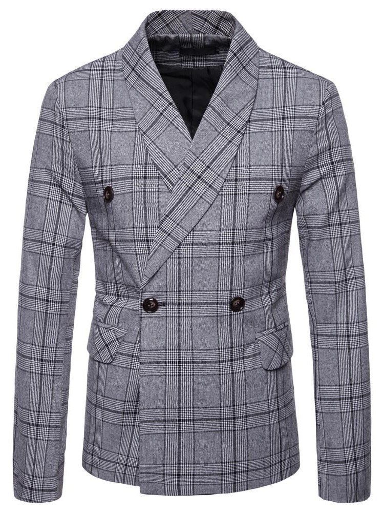 Plaid Double Breasted Mens Casual Blazer