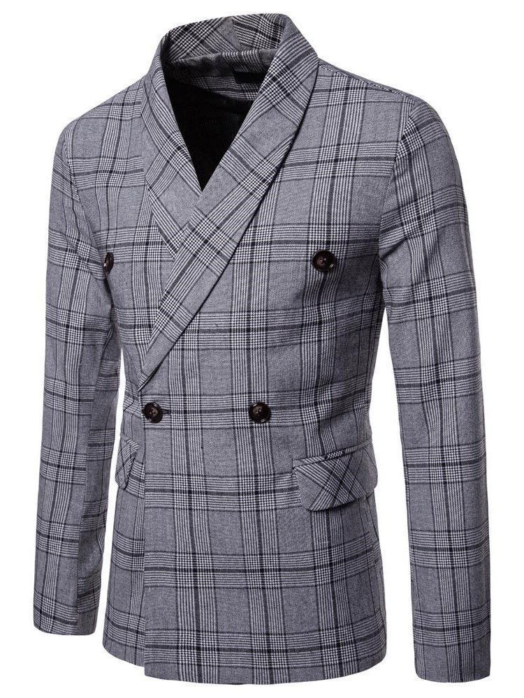 Plaid Double Breasted Mens Casual Blazer