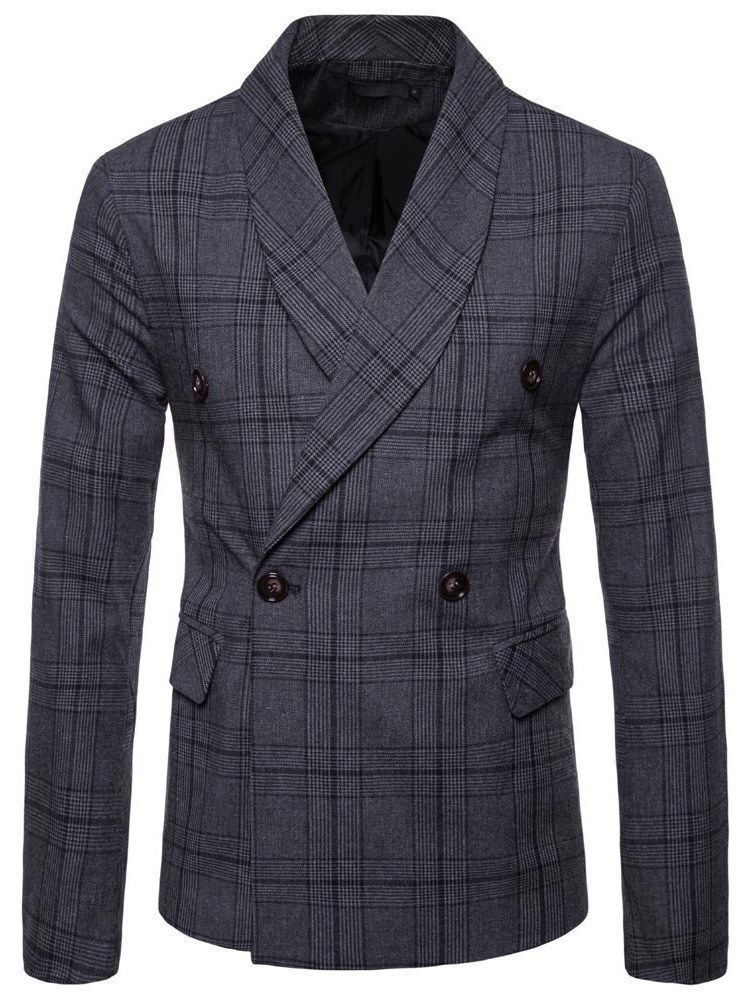 Plaid Double Breasted Mens Casual Blazer