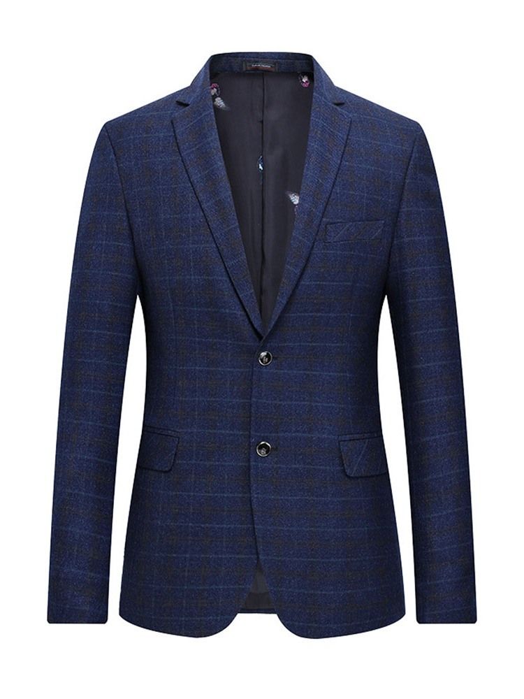 Plaid To-knappers Hakket Revers Blazer For Menn