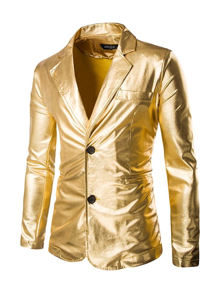 Plain Notched Lapel Metallic Single-breasted Mens Party Blazer