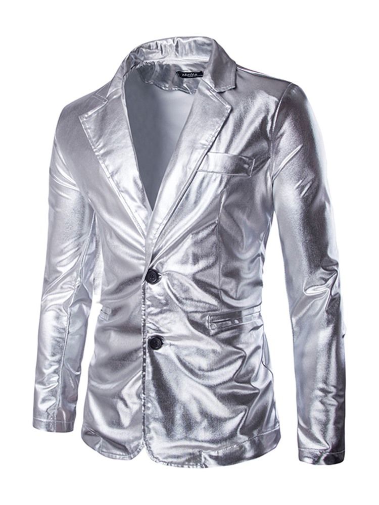 Plain Notched Lapel Metallic Single-breasted Mens Party Blazer