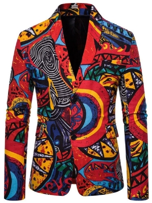 Print Casual Enkelbryst Fritidsblazer For Menn