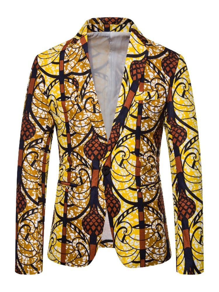 Print Casual One Button Menns Fritidsblazer