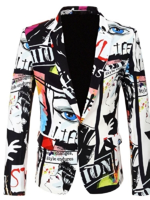 Print Fashion Color Block Blazers For Menn